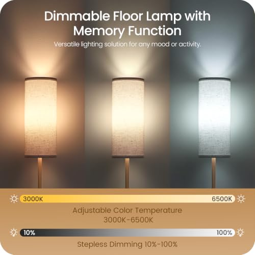 Wooden Textured Tall Slim Floor Lamp for Living Room with Remote and Foot Switch