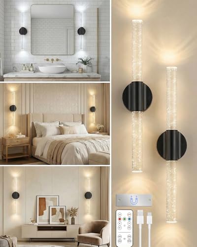 Black Rechargeable Wall Sconces Set of 2 (2 Count)
