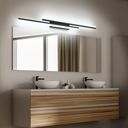 48 Inch Bathroom Light Fixtures Black Vanity Light Bar LED Modern Bath Lighting Over Mirror 5CCT