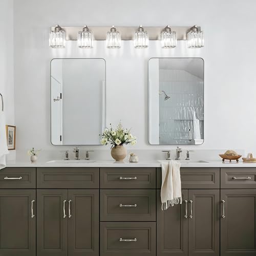 Brushed Nickel Bathroom Light Fixtures 6 Light Vanity Lighting Fixture Crystal Modern Bathroom Vanity Light