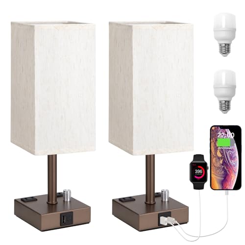 Brown Bedside Table Lamps Set of 2