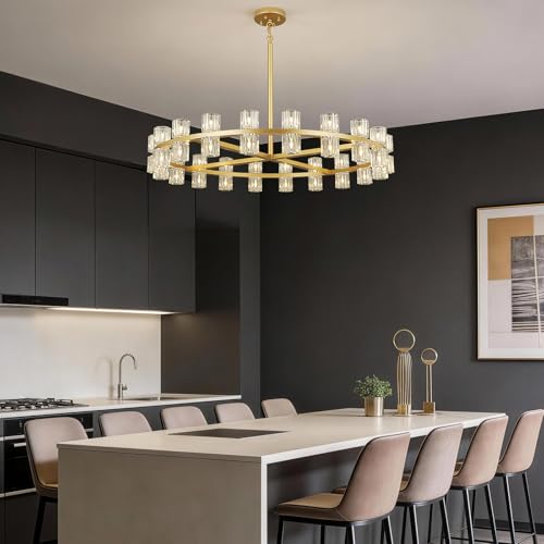 40 Light Dia 42" Gold Large Crystal Chandeliers for Dining Room Over Table