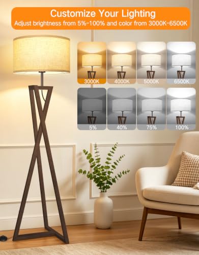 62" Wood Tripod Floor Lamp (Espresso Walnut)