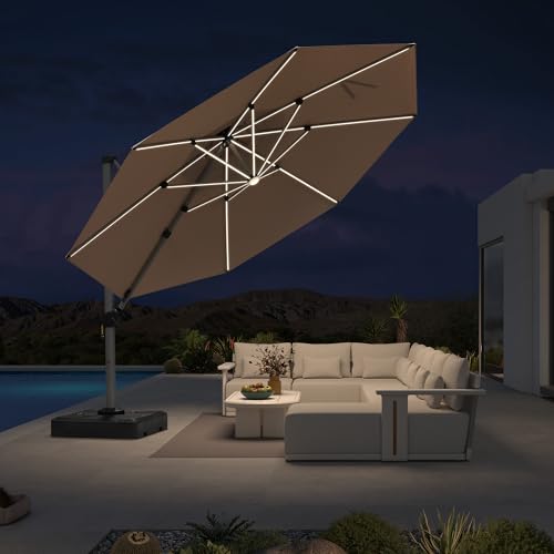 Patio Umbrella with Base 13ft Solar LED Light Double Top