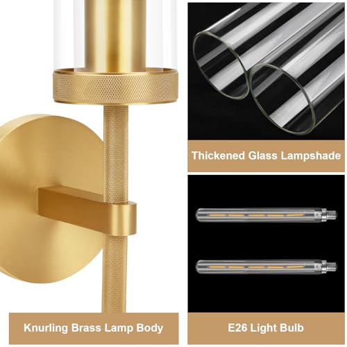 Brass Wall Sconces Set of Two with White Lights