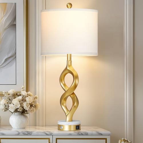 30" White and Gold Table Lamp for Living Room