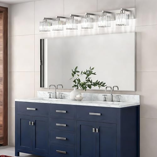Brushed Nickel Bathroom Light Fixtures 6 Light Vanity Lighting Fixture Crystal Modern Bathroom Vanity Light
