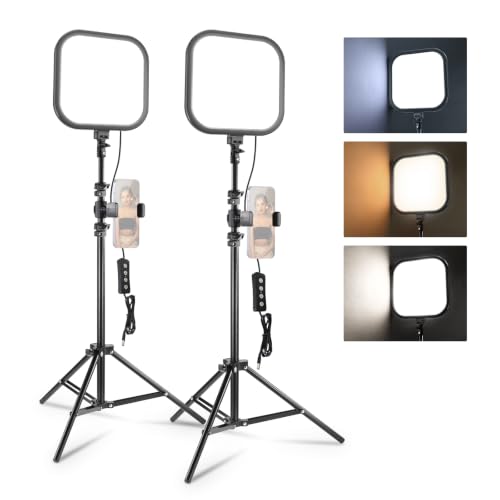 Basics 2 Pack 15W 10.8" LED Video Light Panel Lighting Kit with 63" Tripod Stands (2 Count)