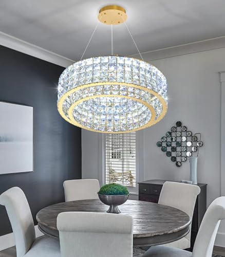 LED Chandeliers for Dining Room LED Dimmable Pendant Lights for Kitchen Island Crystal Adjustable Chandelier for Bedroom Hallway Entrance 20" Silver Light