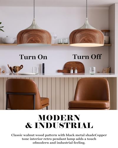 Bauhaus Pendant Light Wooden Pattern Dome Pendant Light Fixture Brushed Nickel Metal Modern Adjustable Hanging Lighting for Kitchen Island Dining Room Office Hallway Foyer Bedroom