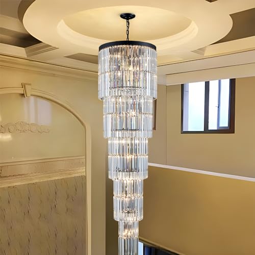 Luxury Modern Long Staircase K9 Chandeliers Black Top Design 10