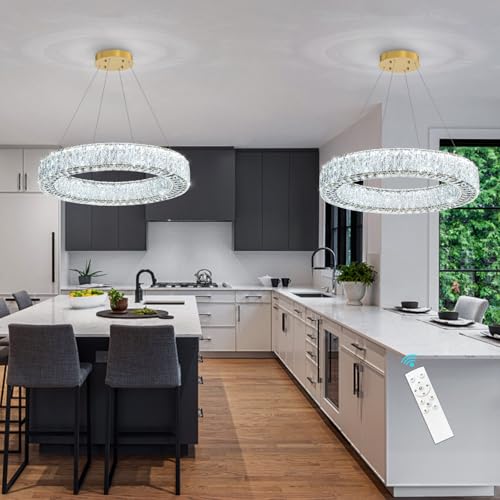 24 Inch Chandelier Glam Dimmable Crystal Chandeliers Luxury Remote Ceiling Pendants Lighting Fixtures for Dining Room Bedrooms Gold