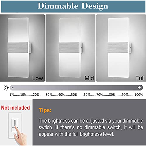 12W Dimmable Modern Up Down Acrylic LED Wall Sconce Cool White