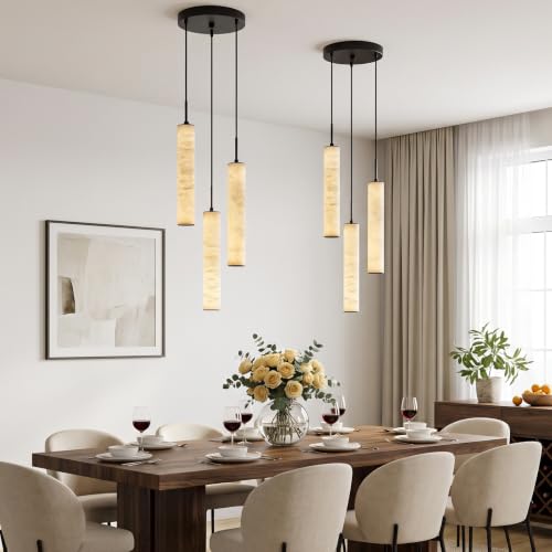 Black Natural Alabaster Long Tube Kitchen Island Pendant Lights