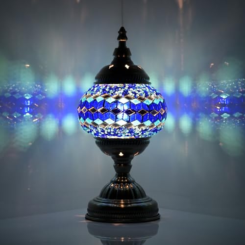 Turkish Moroccan Table Lamp Lantern with Handmade Mosaic Glass Lampshade Tiffany Style Bohemian Stained Glass Decorative Desk Lamps Bedside Night Lights for Bedroom