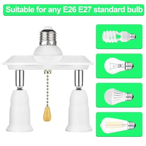 Dual Light Socket Adapter Splitter with Pull Chain