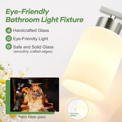 Brushed Nickel Bathroom Light Fixtures with Milk Glass Shades