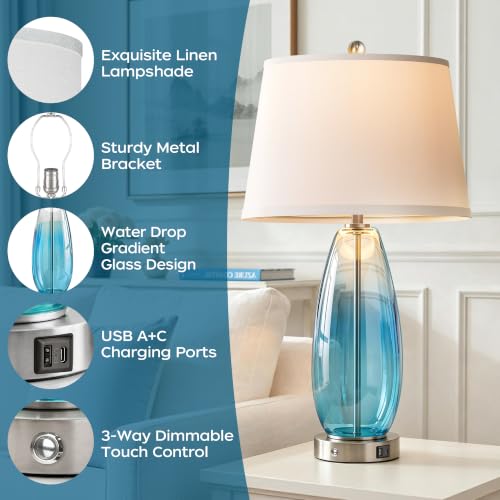 27" Glass Table Lamps for Living Room (Gradient Blue)