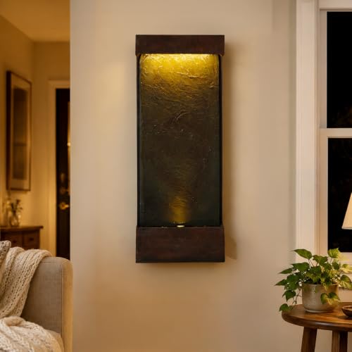 39.57 in Modern Indoor Outdoor Waterfall Fountain LED Resin Copper