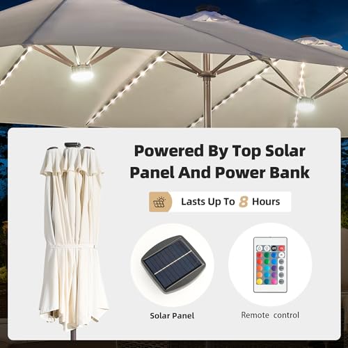 15 ft Large Patio Umbrella with Color Changing Lights