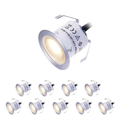 LED Deck Lights Kit 12V Low Voltage Waterproof IP67 Warm White Recessed Deck Lighting In Ground Light for Step Stair Garden Patio Wood Floor Outdoor Landscape Accent Lights Fixtures (10 Count)