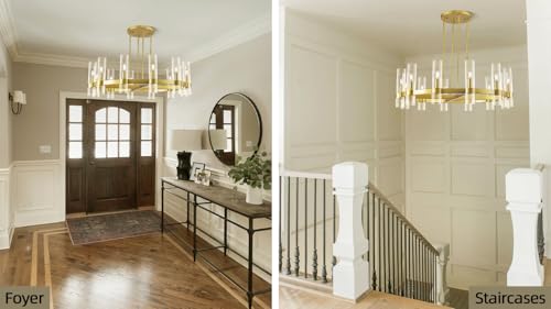 12 Light Brass Round Chandelier 36" Wagon Wheel Chandeliers for Dining Room Light Fixture Clear Glass Tube Chandelier Modern Farmhouse Chandeliers for LivingRoom Foyer