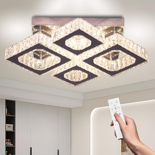 22" Square 4 Light Flush Mount Chandelier Ceiling Light Dimmable remote
