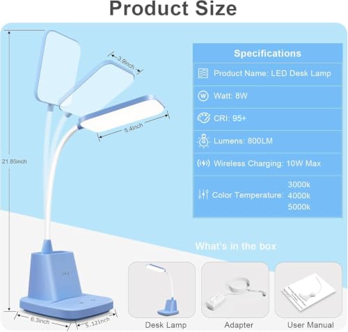 LED Desk Lamp with 10W Wireless Charging & Pen Holder