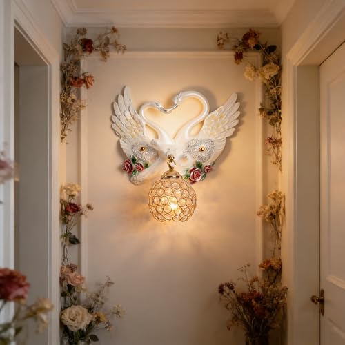 Large White Wall Sconces Crystal Glass Wall Mount Light Luxury Resin Floral Art Deco E26 Modern Wall Light Fixtures for Bedroom