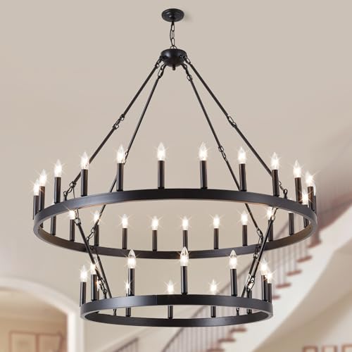 48" Black Wagon Wheel Chandelier 2