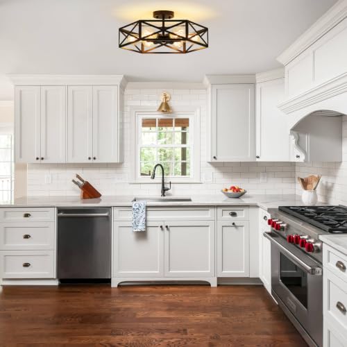 Modern Farmhouse Black Semi Flush Mount Ceiling Light 19.7 Inch (Black / 19.7 Inch)