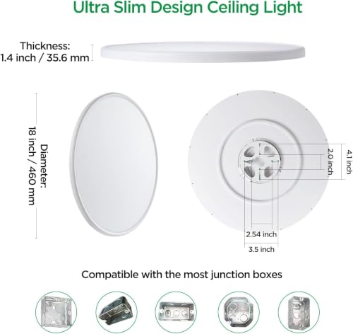 2 Pack 18" Dimmable Flush Mount Ceiling Light Fixture (2 Count)