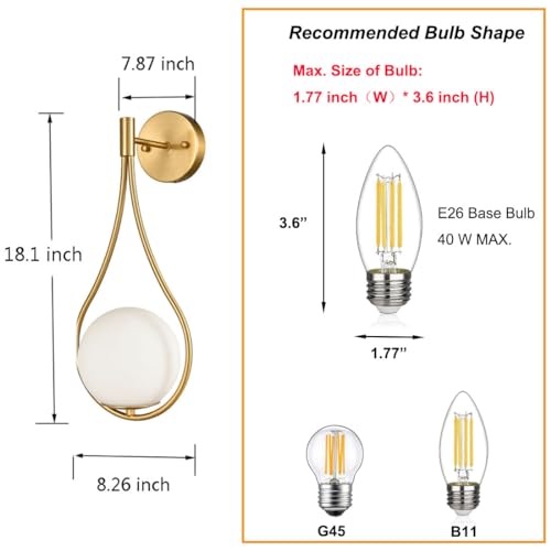 Mid Century Brass Globe Wall Sconce (2 Count)