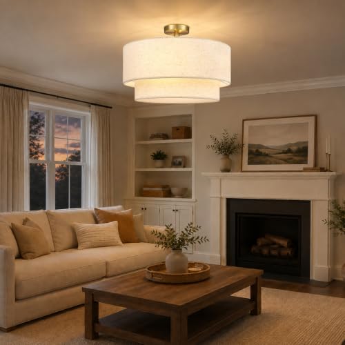20 Inch Drum Flush Mount Ceiling Light Gold
