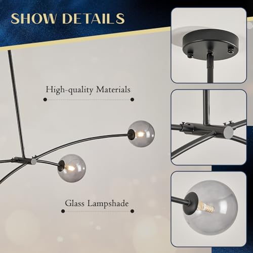Black Sputnik Chandelier with Smoke Glass Globe 4 Lights L51 Inch