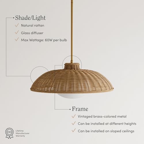 Belleville Boho Rattan Pendant Light with Diffuser
