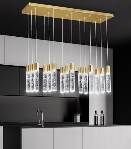 15 Lights Modern LED Pendant Lighting Fixture for Kitchen Island Crystal Chandelier Light Fixtures for Dining Room Living Room Gold