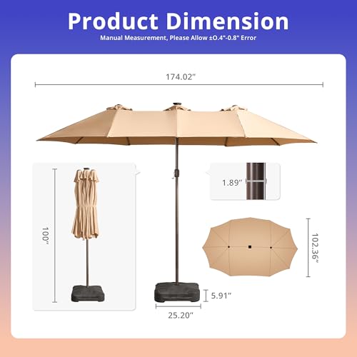 15 ft Large Patio Umbrella with Color Changing Lights