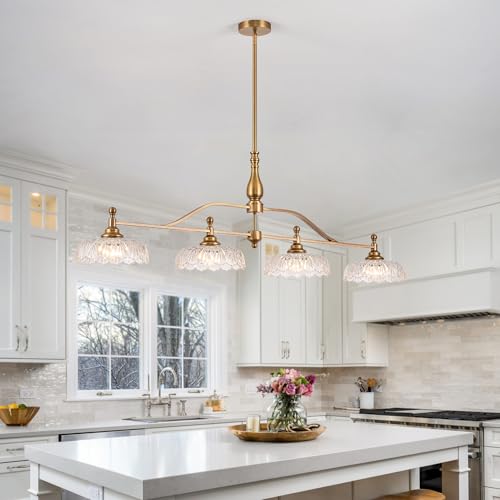 Chandeliers Light Pendant Light Fixture Vintage Pendant Lighting Fixtures 4 Lights Chandelier Matte Brass Hanging Light Kitchen Glass Pendant Lights for Island Dining Room Living Room