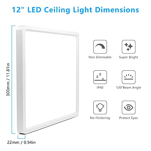 12Inch 24W Square LED Ceiling Light Fixtures Flush Mount