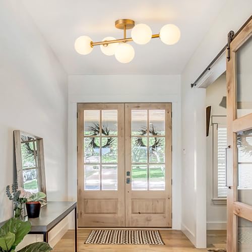 5 Light Semi Flush Mount Ceiling Light Frosted Globe