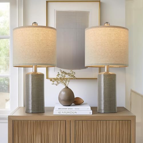 Small Table Lamps Set of 2 for Living Room 20.25" Grey Lamps Bedside Lamps (2 Count)
