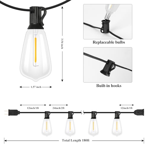 180FT Outdoor String Lights 94 Bulbs