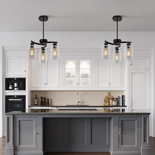 3 Light Modern Farmhouse Black Pendant Lights Kitchen Island (3 Count)