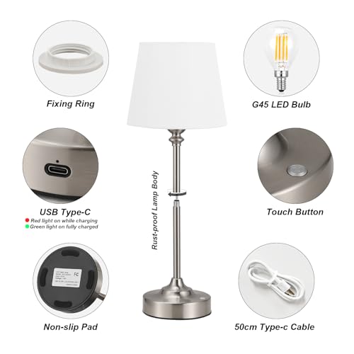 Cordless Table Lamp Rechargeable Silver