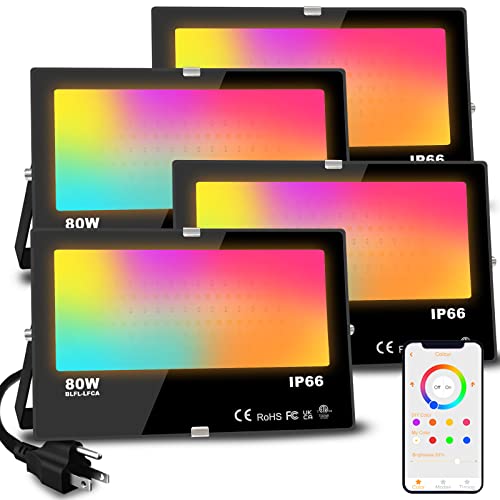LED Flood Light Outdoor 800W Equivalent 8000LM Smart RGB Landscape Lighting (4 Count)