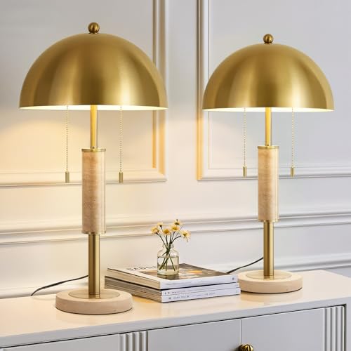 24" Modern Table Lamps Set of 2 for Living Room Gold Metal Nightstand Lamp with High (2 Count)