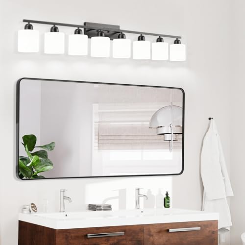 8 Light Black Bathroom Light Fixtures Over Mirror for Big Mirror