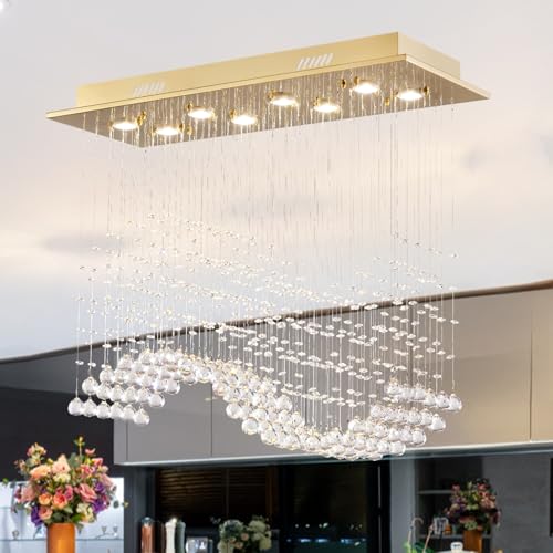Rectangular Gold Crystal Chandelier for Dining Room