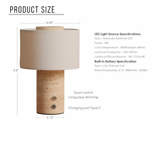 Marble Lamp Rechargeable Cordless Stone Touch Table Lamp